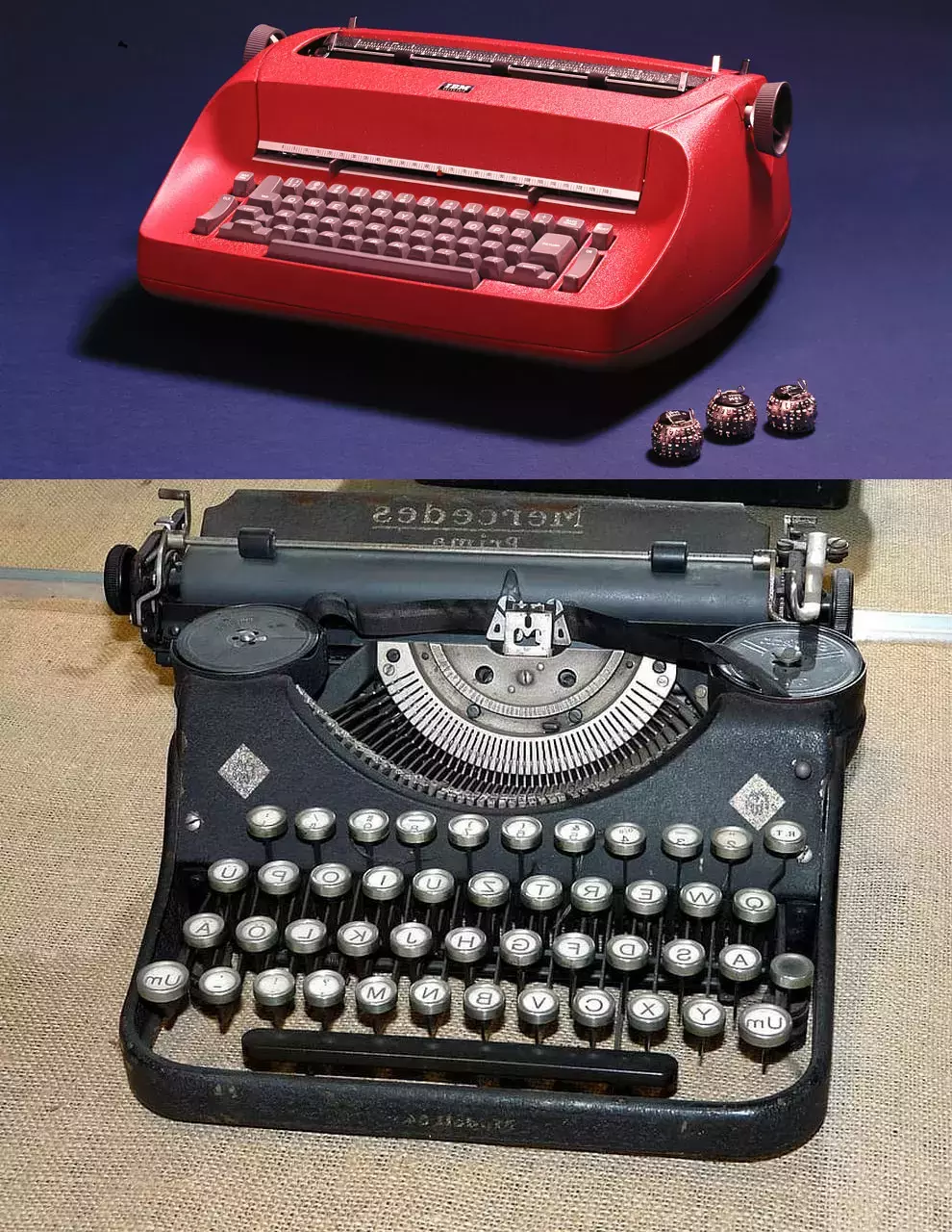 IBM Selectric打字机与苏联大使馆使用的机械打字机相比较。