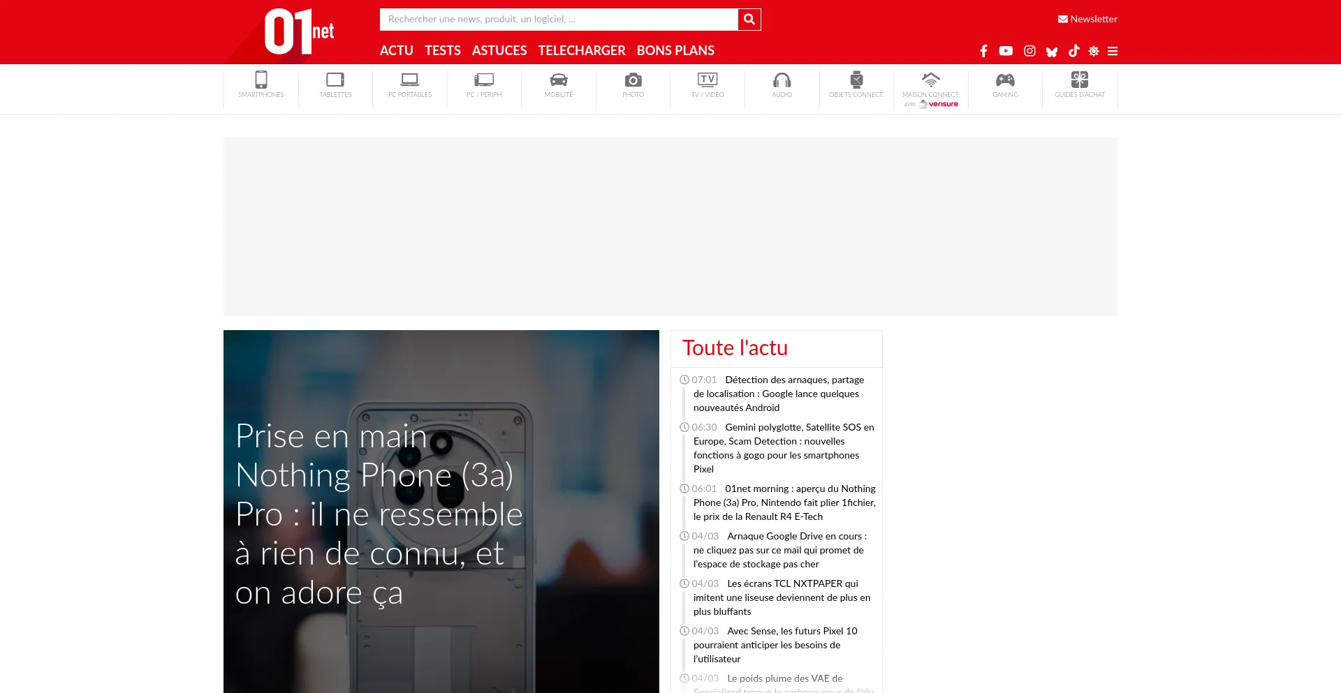 Website screenshot of 01net.com