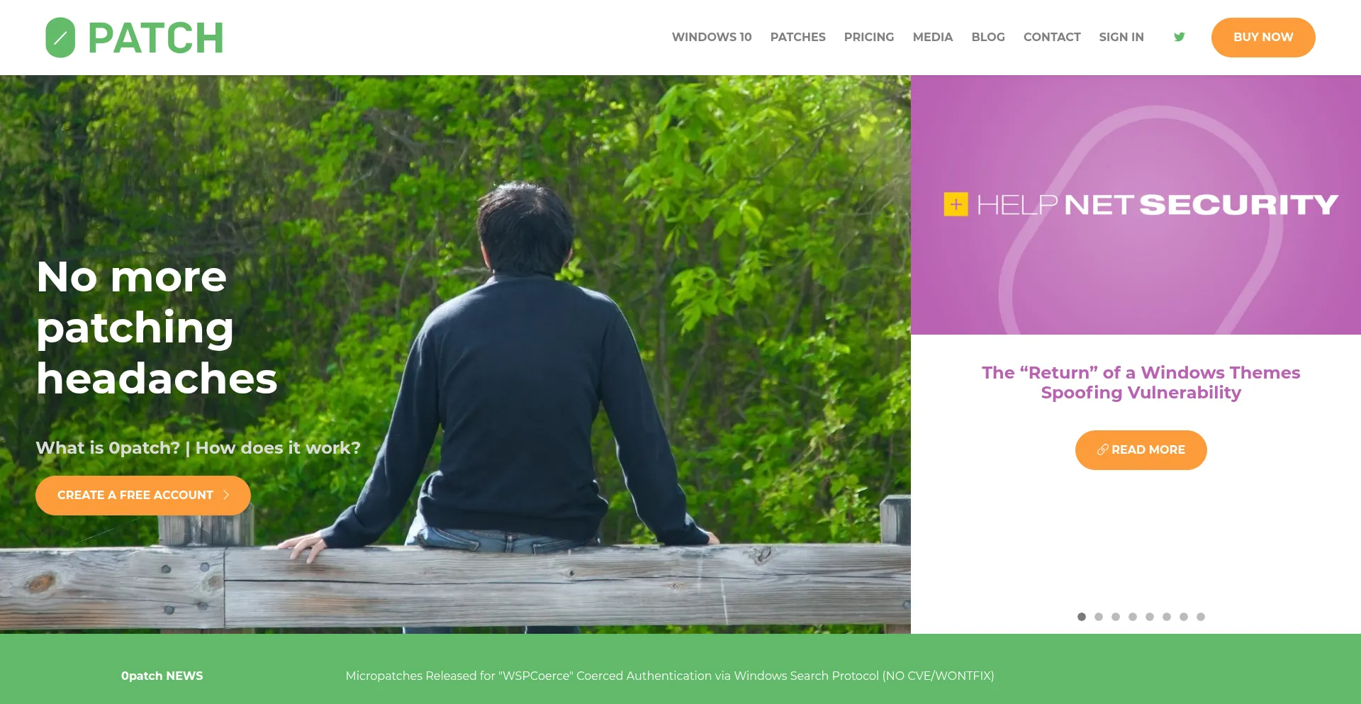Website screenshot of 0patch.com