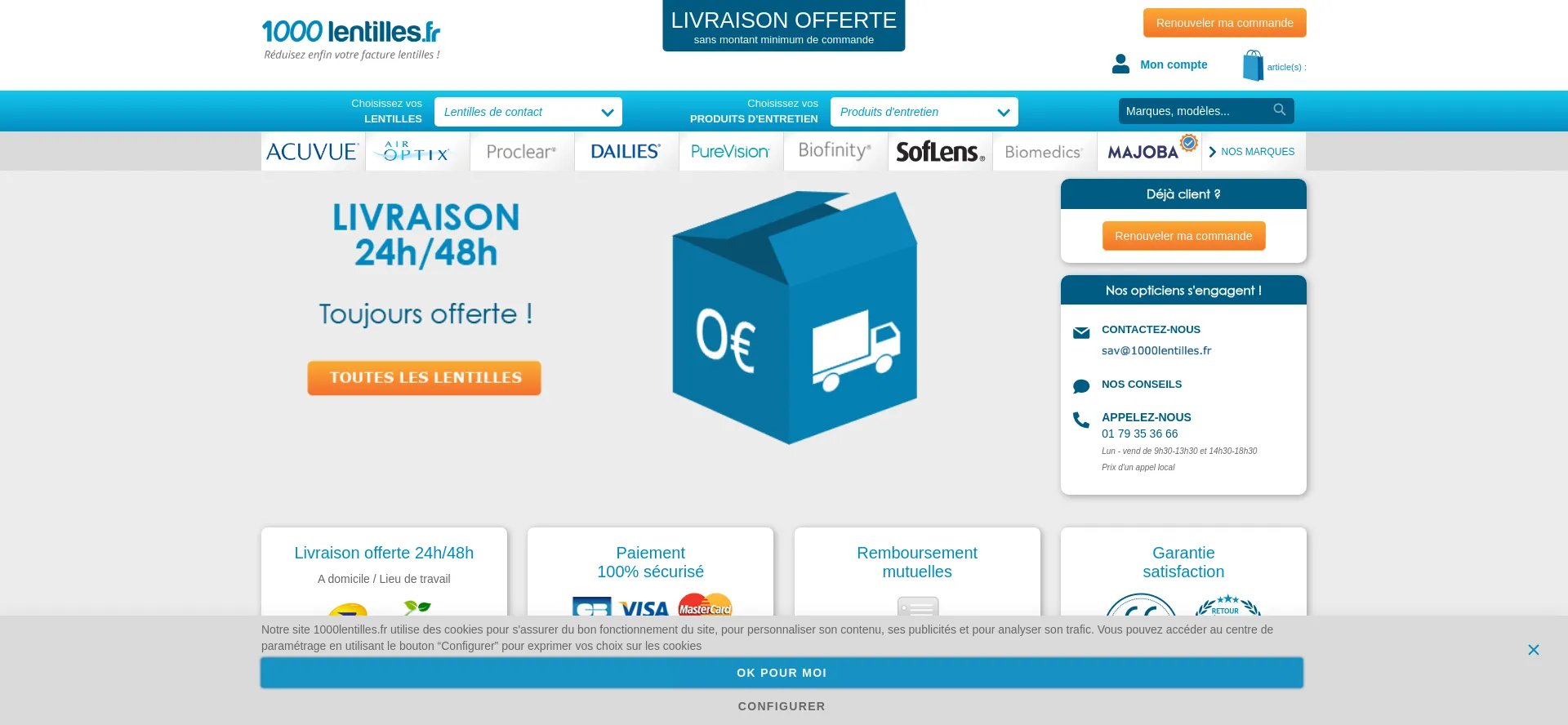 Website screenshot of 1000lentilles.fr