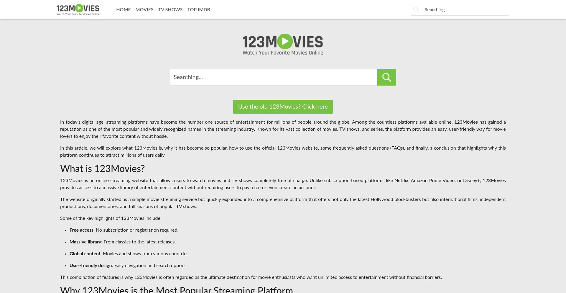 Website screenshot of 123movies.gifts