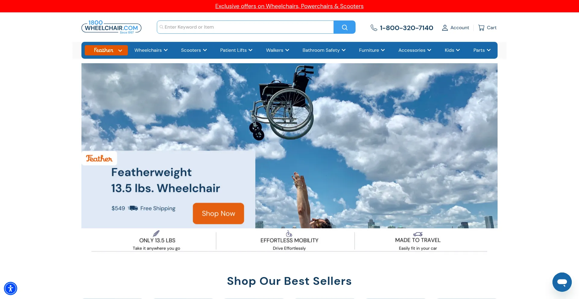 Website screenshot of 1800wheelchair.com