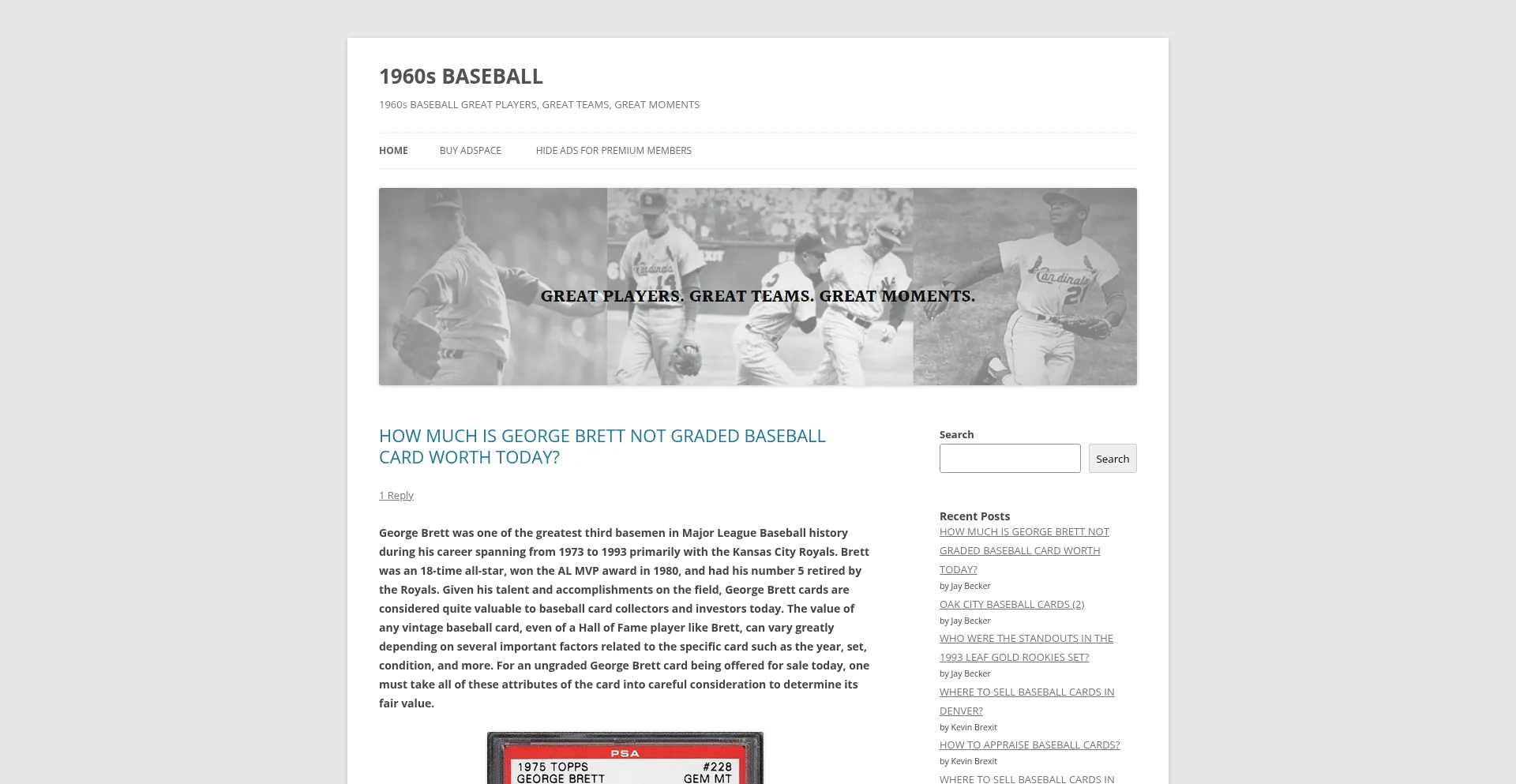Website screenshot of 1960sbaseball.net