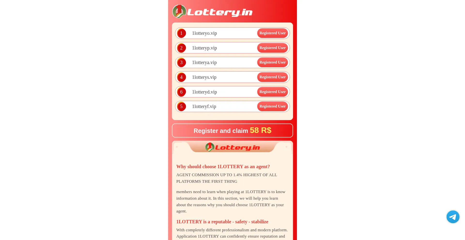 Website screenshot of 1lottery.in