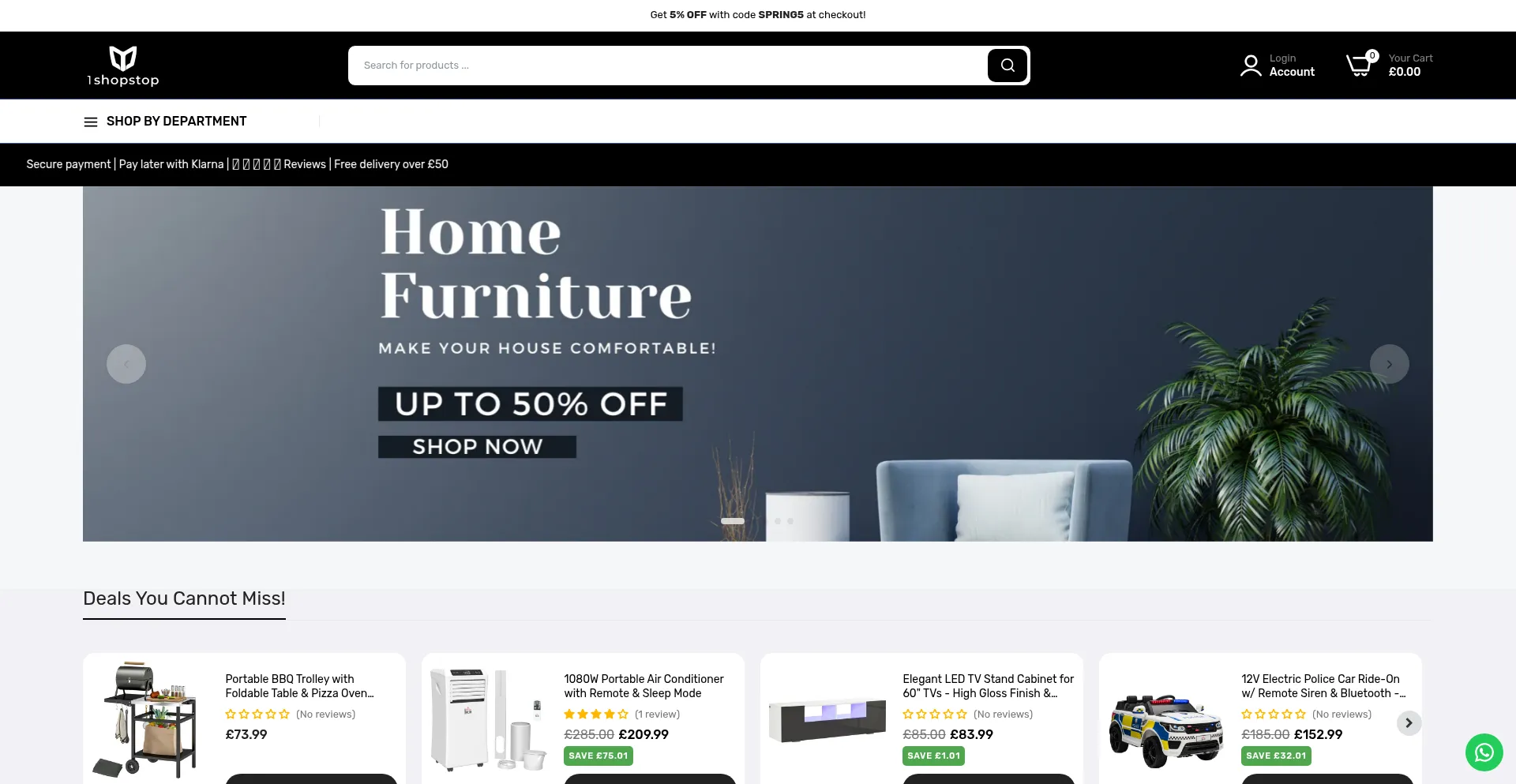 Website screenshot of 1shopstop.co.uk