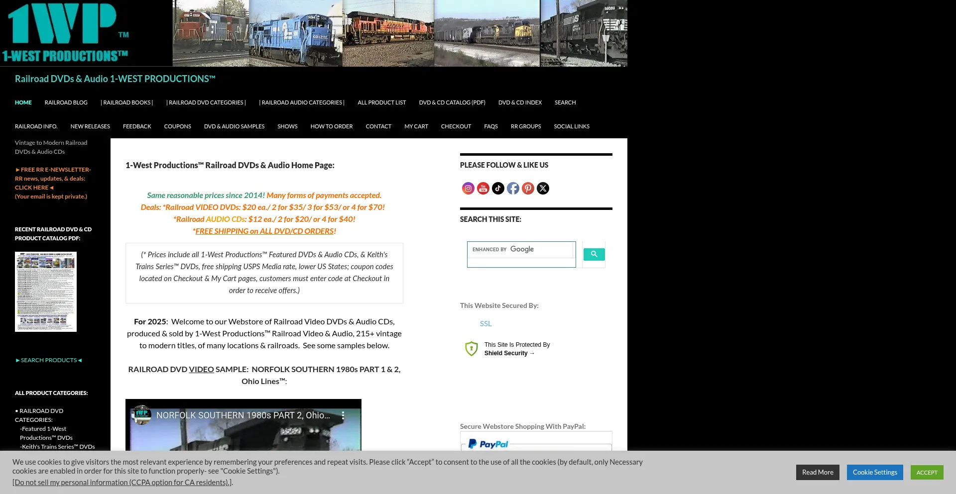 Website screenshot of 1westproductions.com