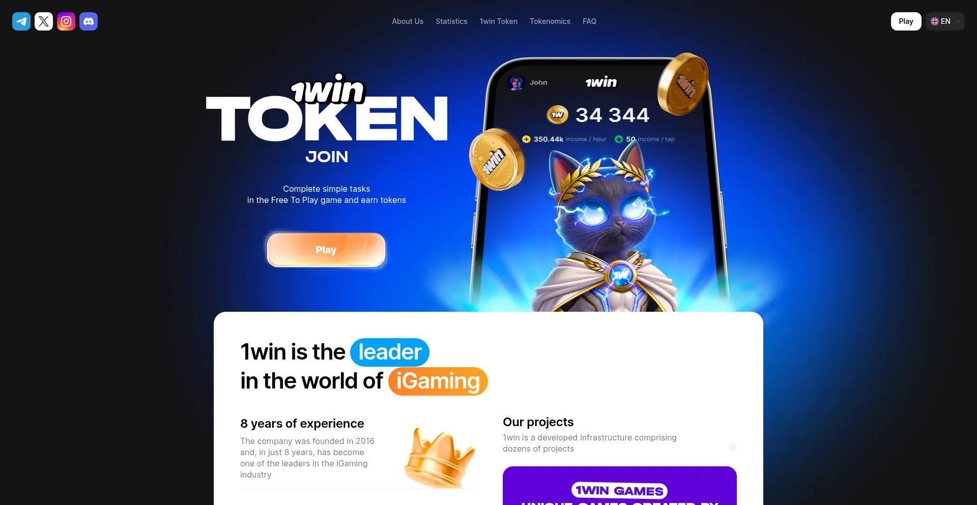 Website screenshot of 1wintoken.com