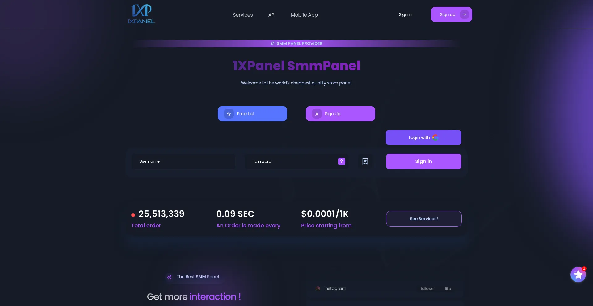 1xpanel.com Screenshot