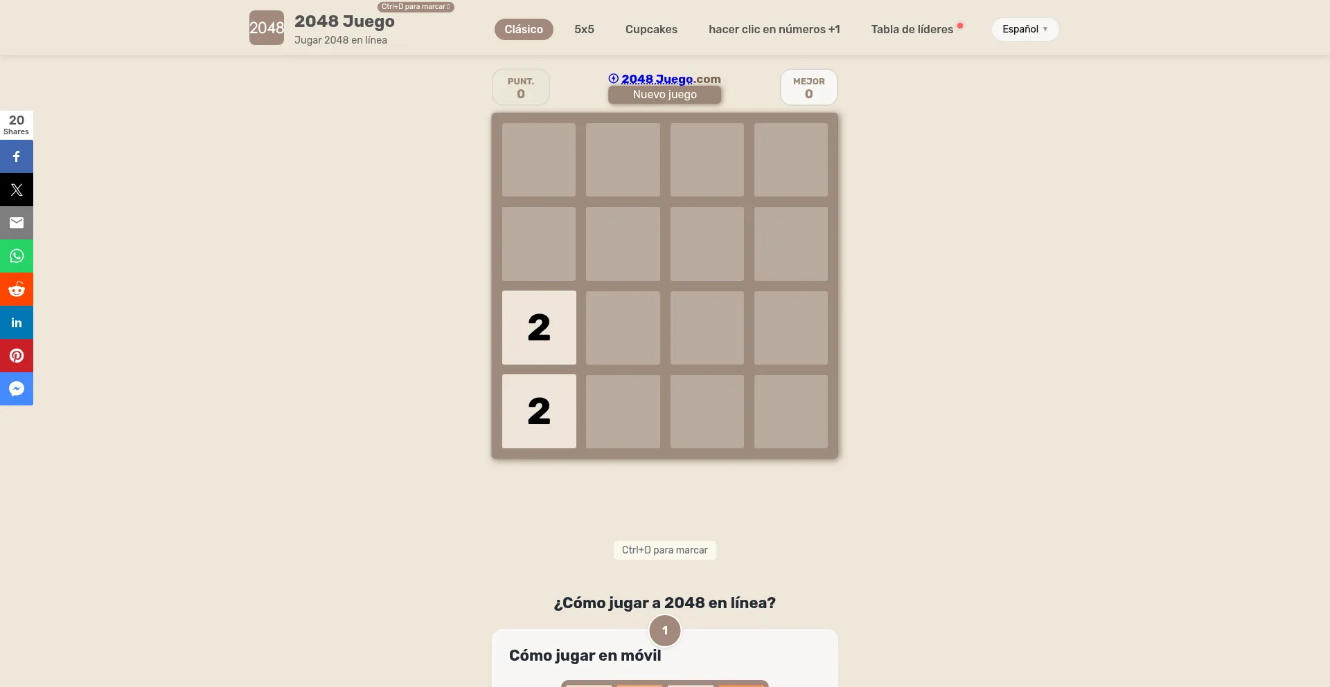 Website screenshot of 2048juego.com