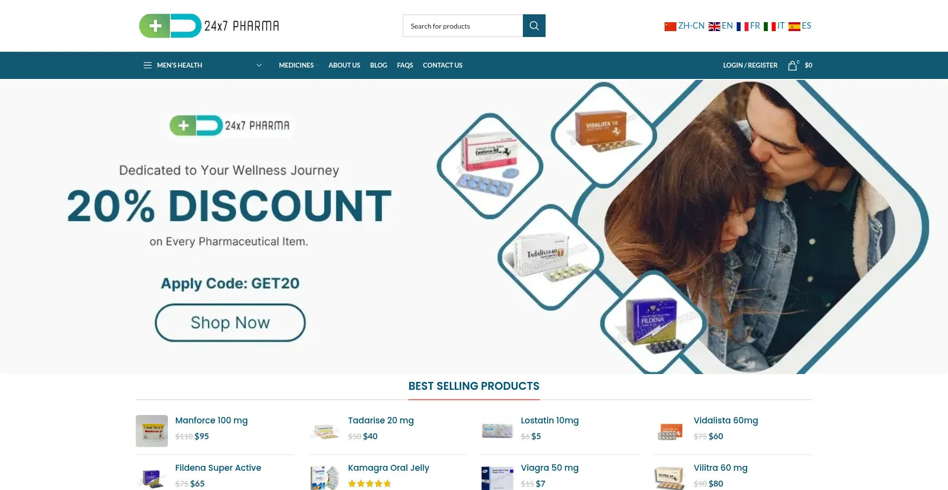 Website screenshot of 24x7pharma.com