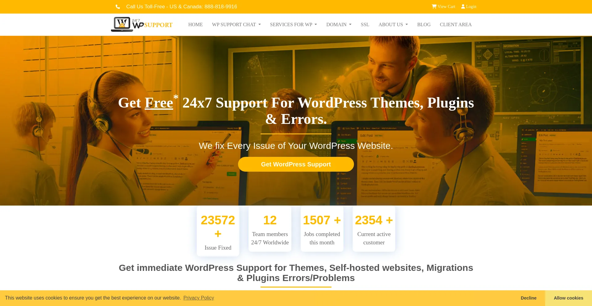 Website screenshot of 24x7wpsupport.com