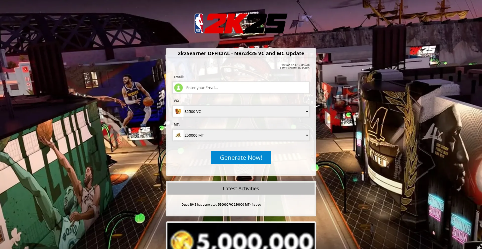 Website screenshot of 2k25earner.com