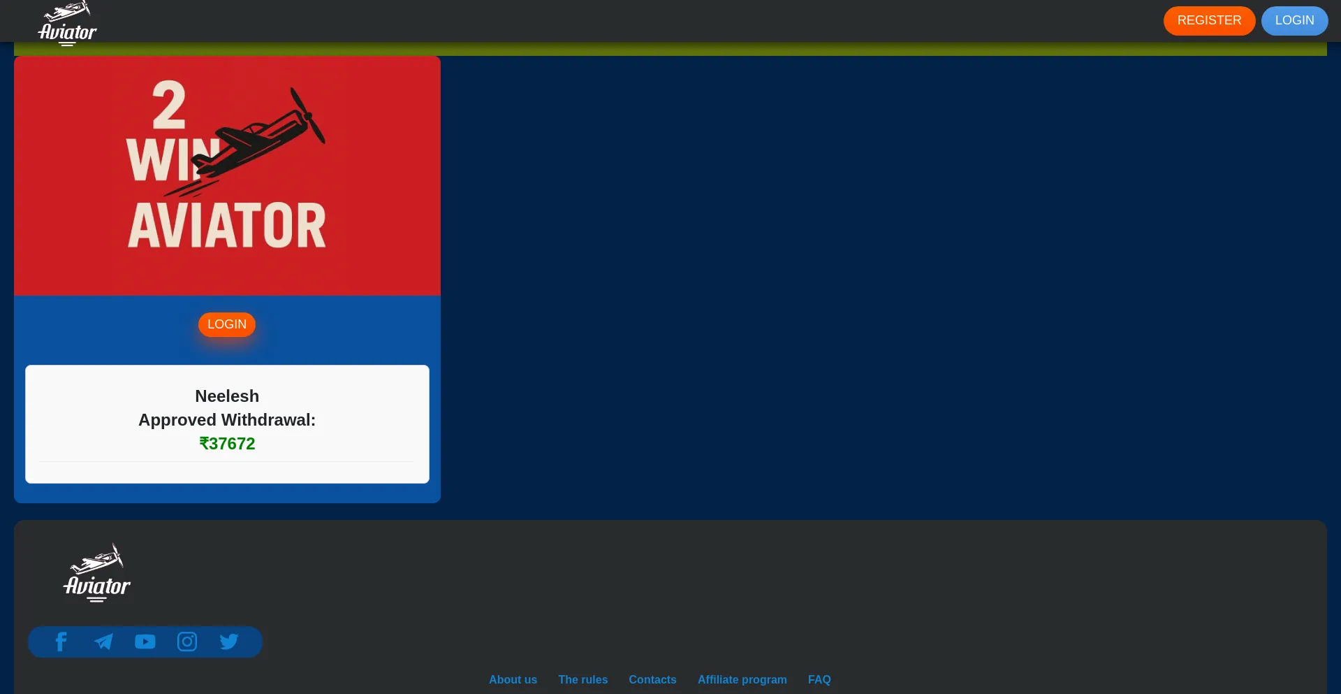 Website screenshot of 2winaviator.in
