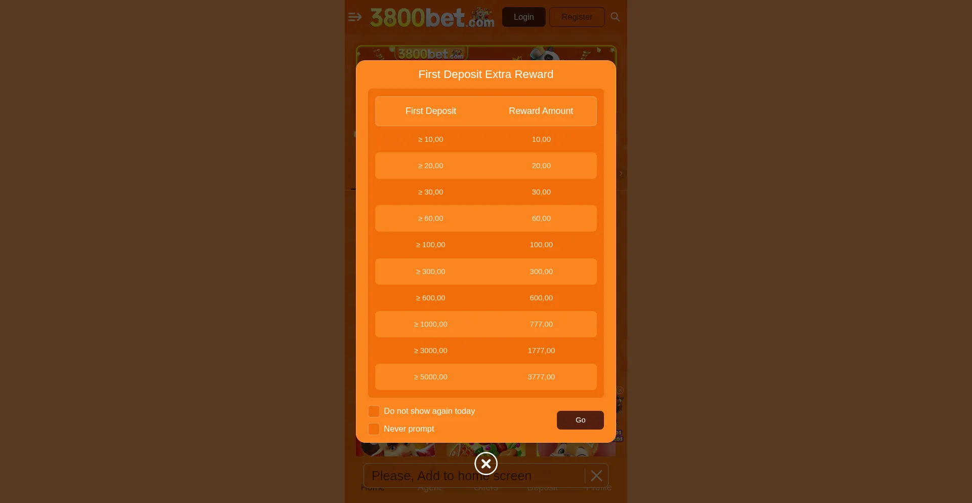 Website screenshot of 3800bet.com