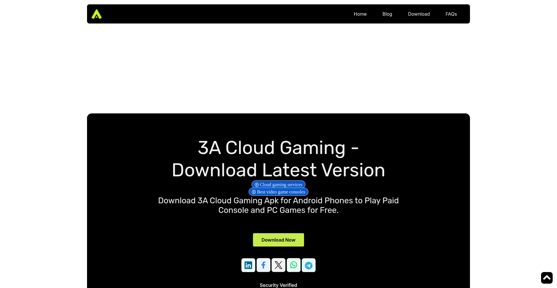 Website screenshot of 3acloudgaming.com