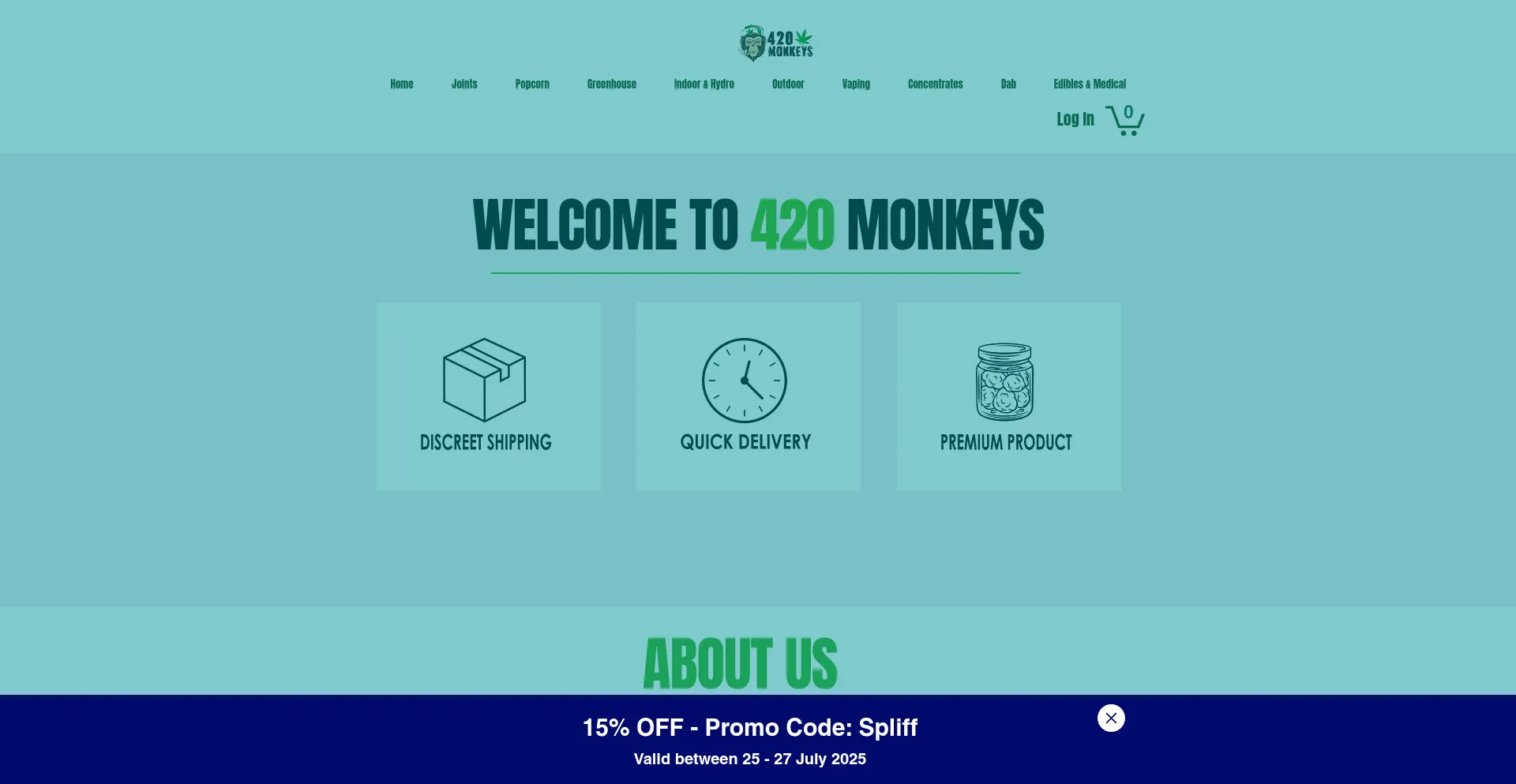 Website screenshot of 420monkeys.com