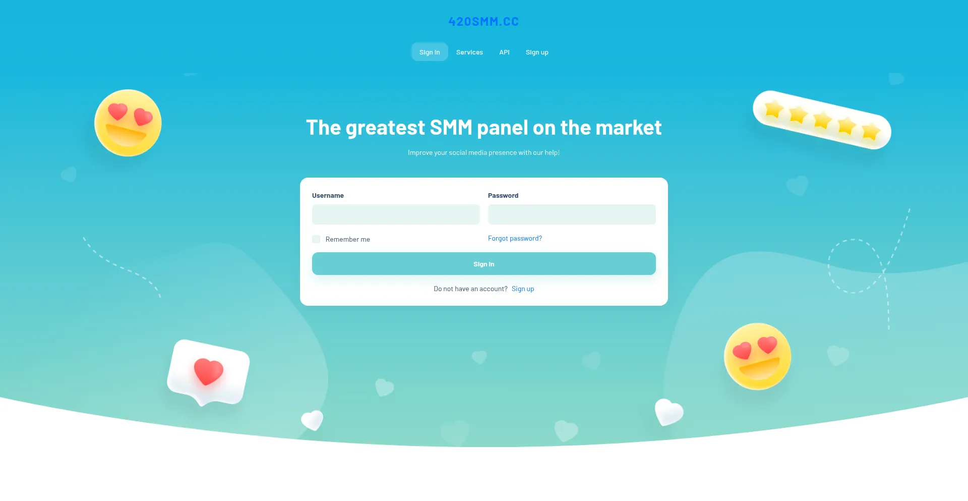 Website screenshot of 420smm.cc