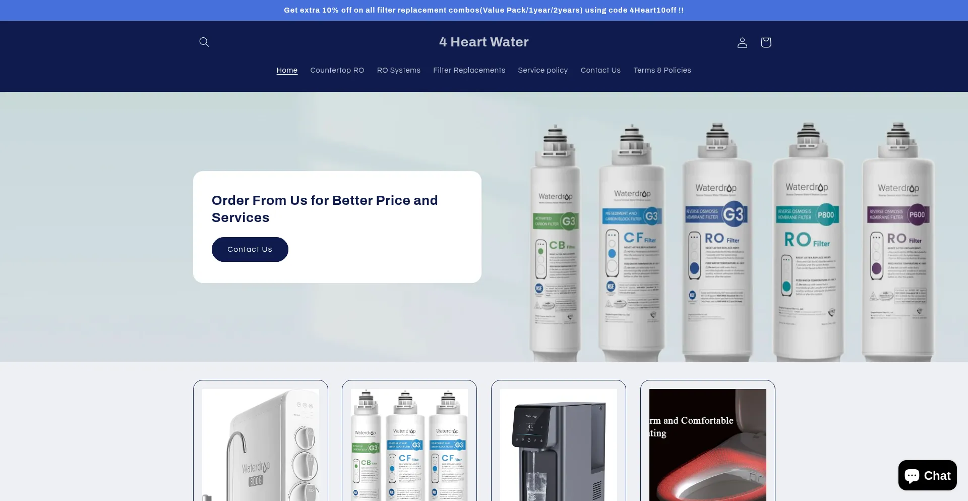 Website screenshot of 4heartwater.com