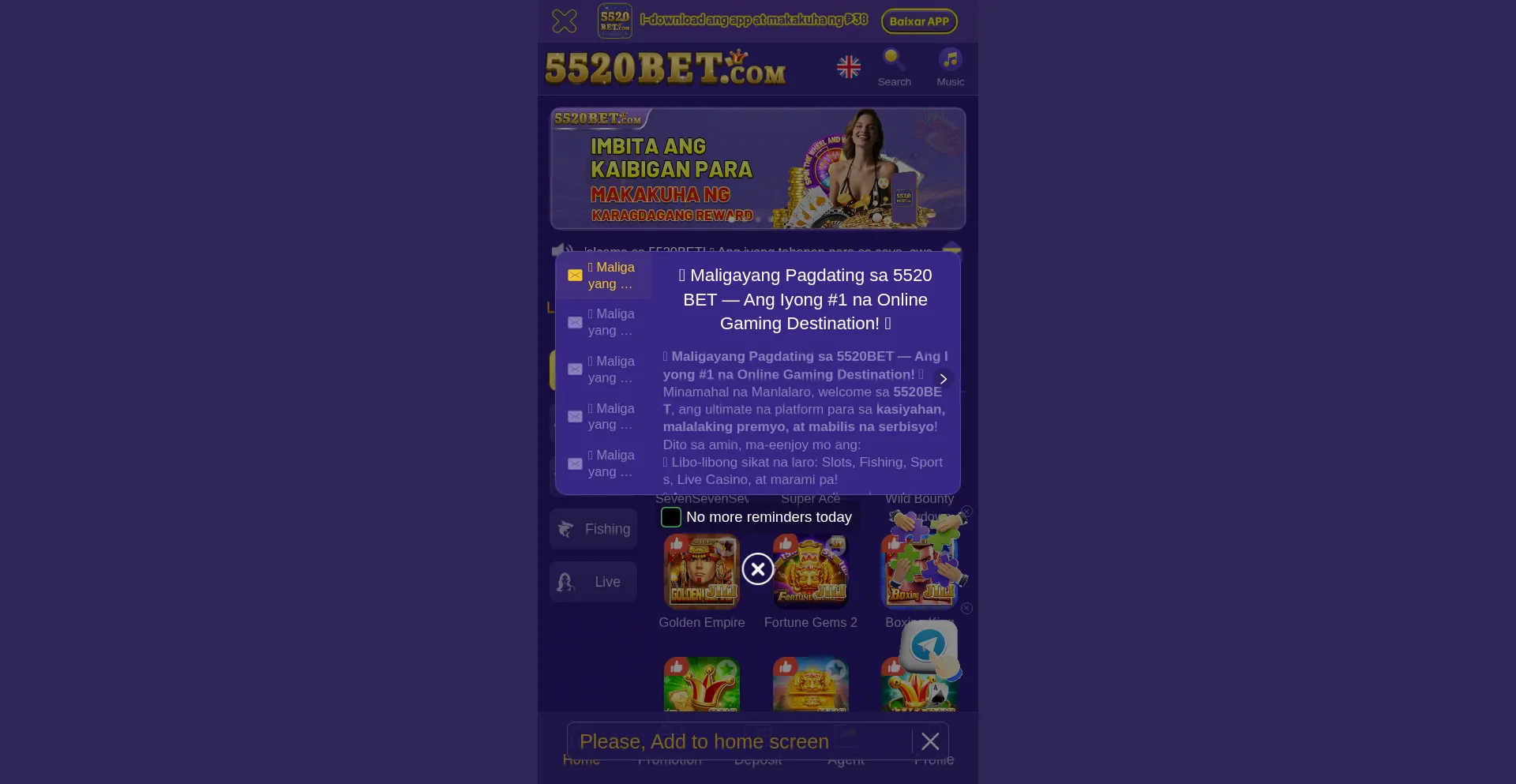 Website screenshot of 5520bet.vip
