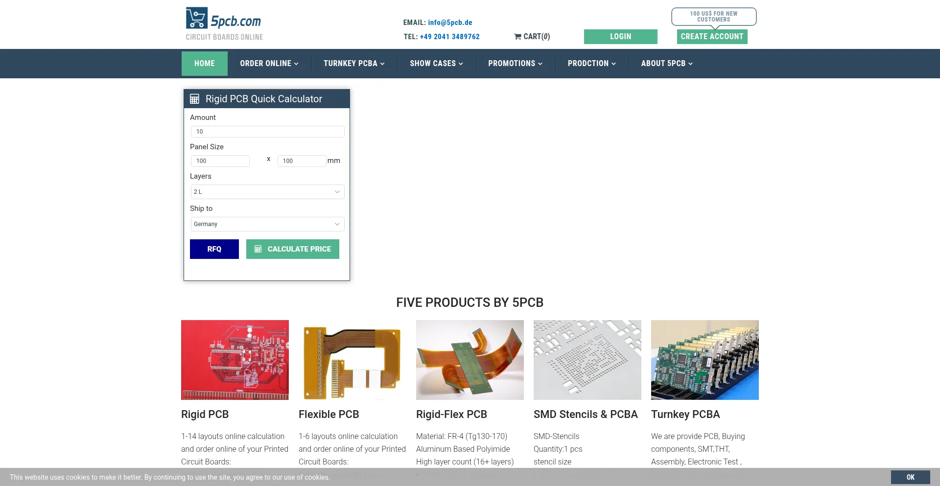 Website screenshot of 5pcb.com