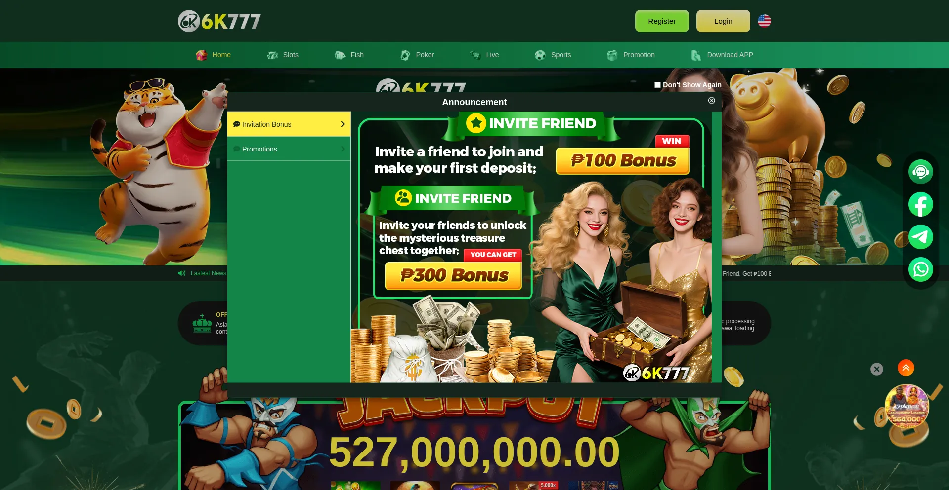 Website screenshot of 6k777.com