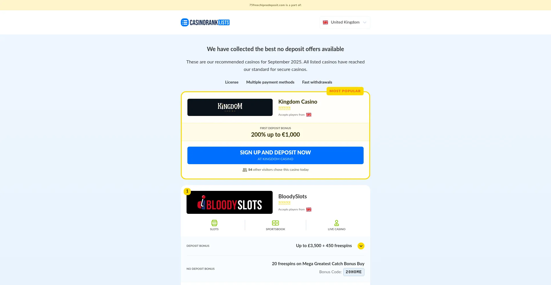 75freechipnodeposit.com 安全可靠吗？