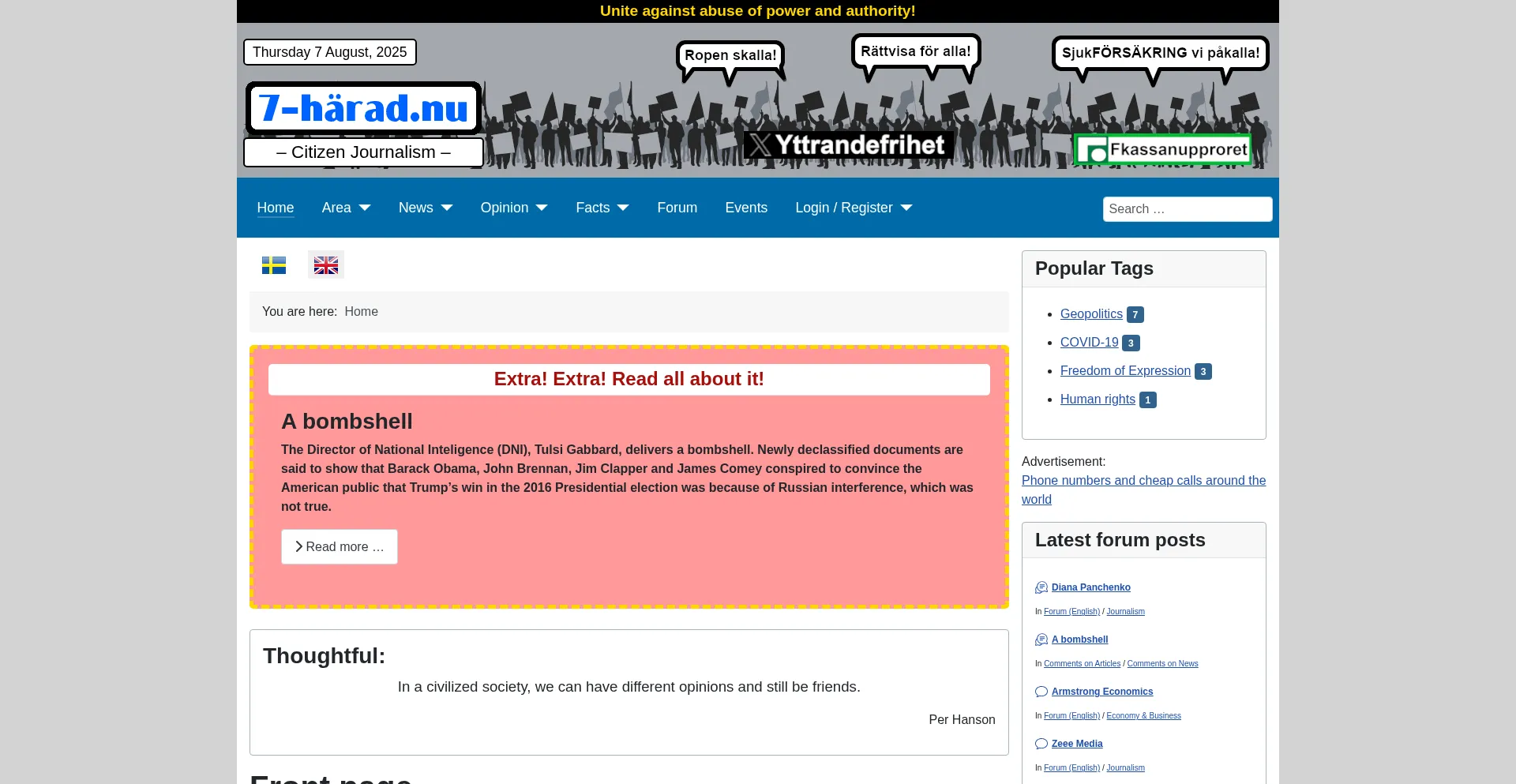Website screenshot of 7-harad.nu