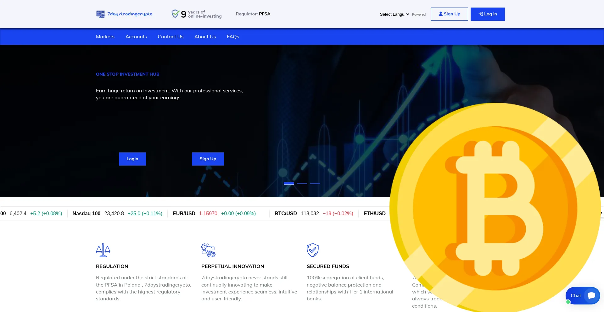 Website screenshot of 7daystradingcrypto.trade