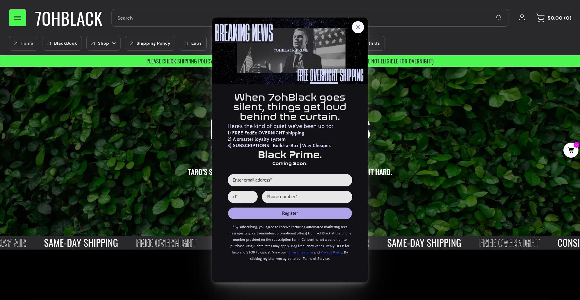 Website screenshot of 7ohblack.com