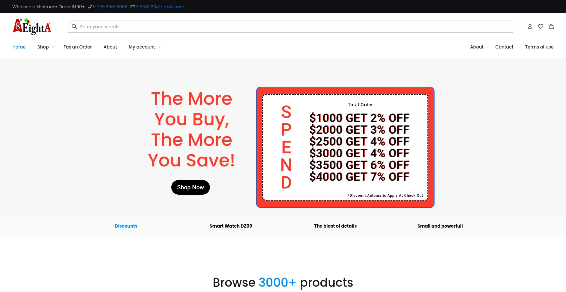 Website screenshot of 8awholesale.com