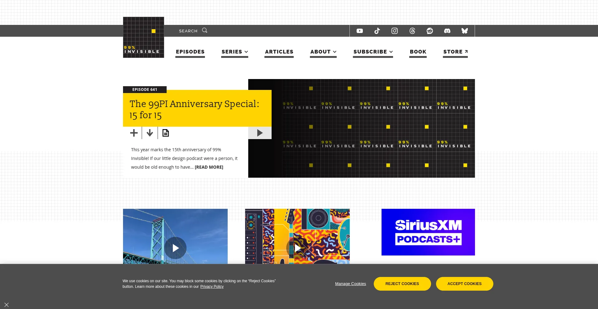 Website screenshot of 99percentinvisible.org