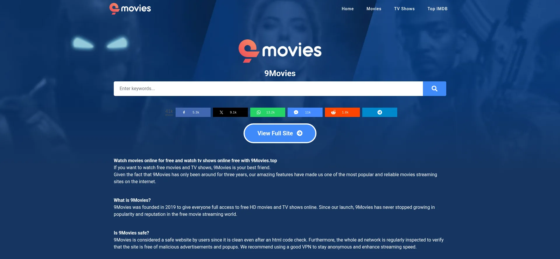 Website screenshot of 9movies.top