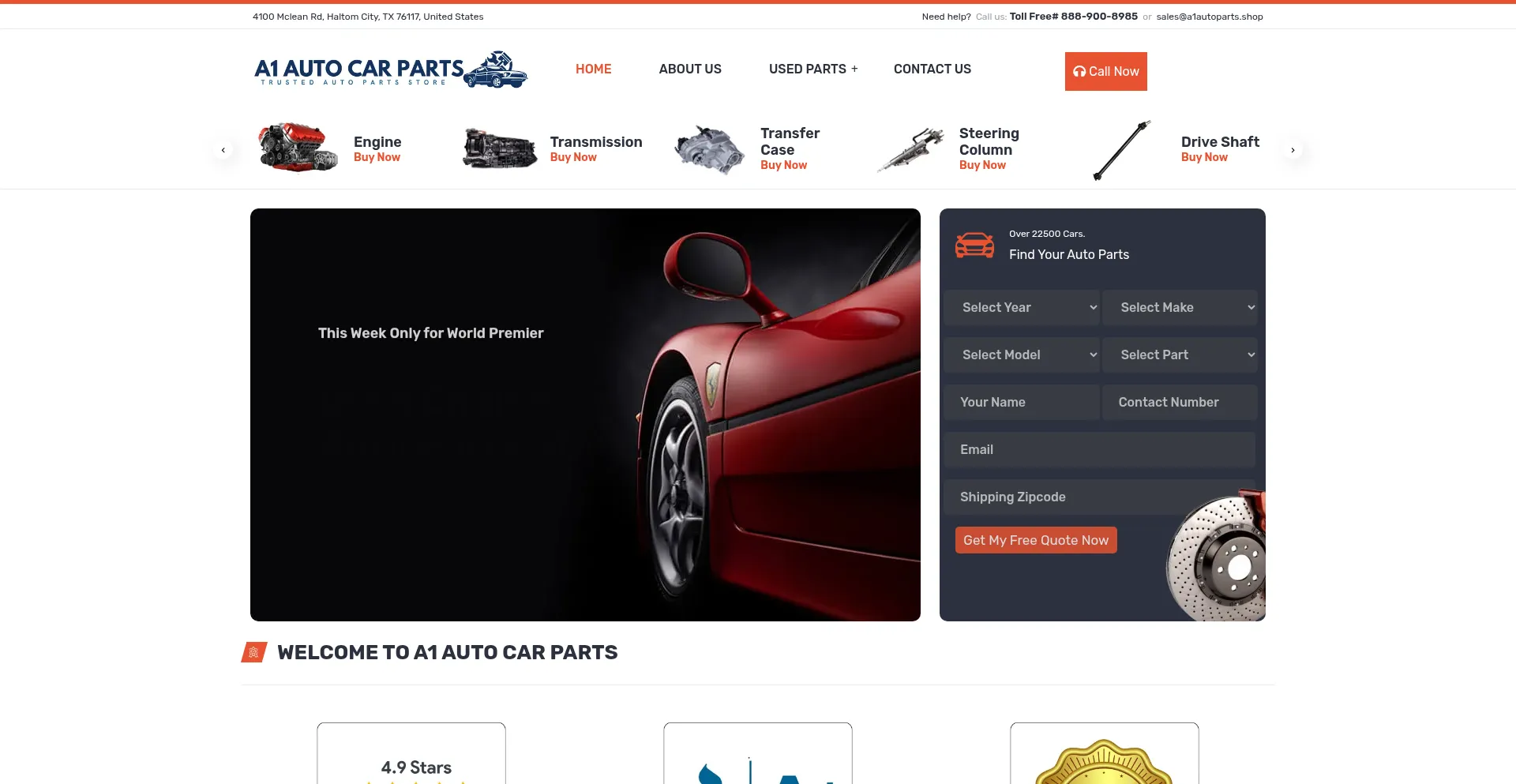 Website screenshot of A1autoparts.shop