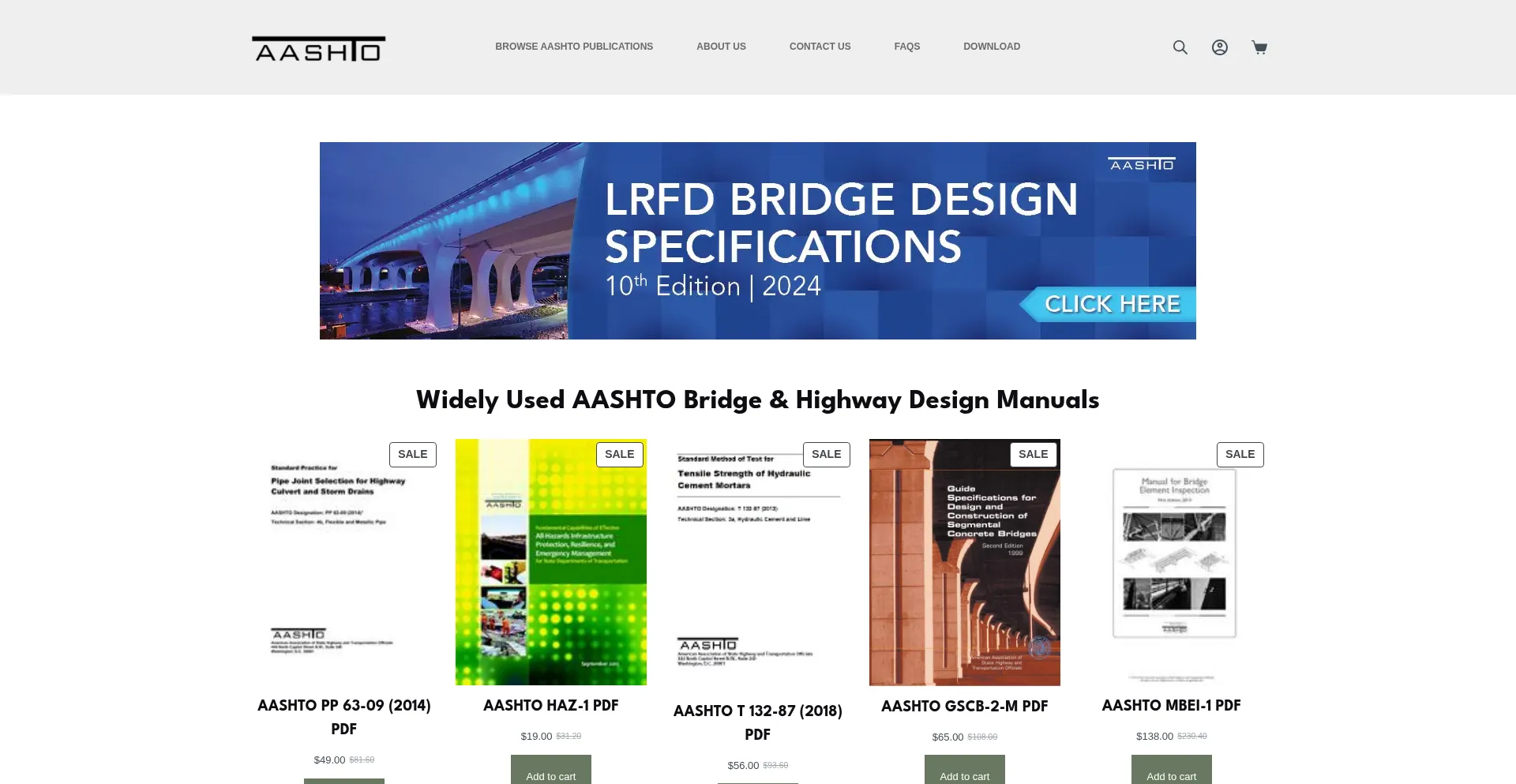 Website screenshot of Aashtostandards.com