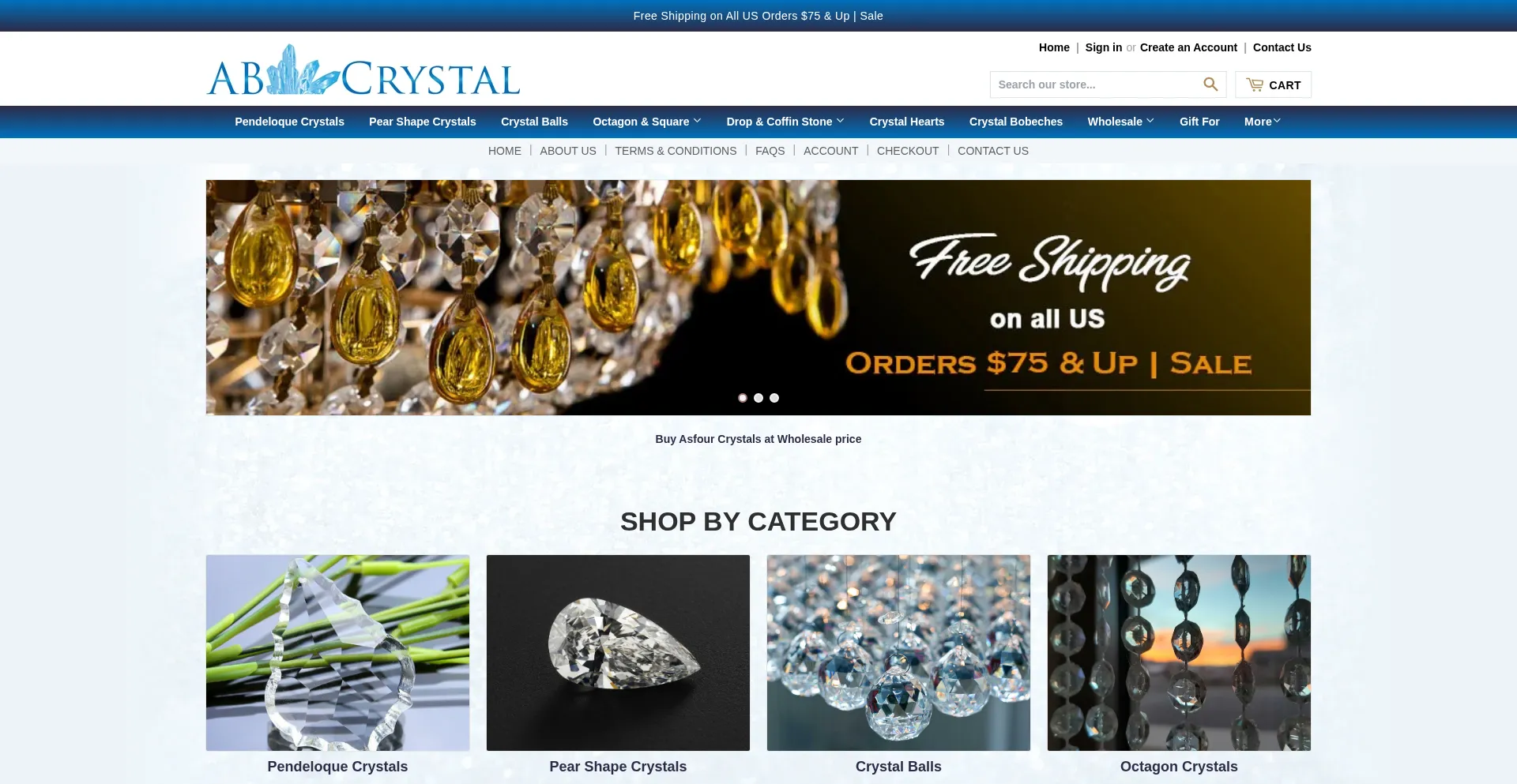 Website screenshot of Abcrystal.com