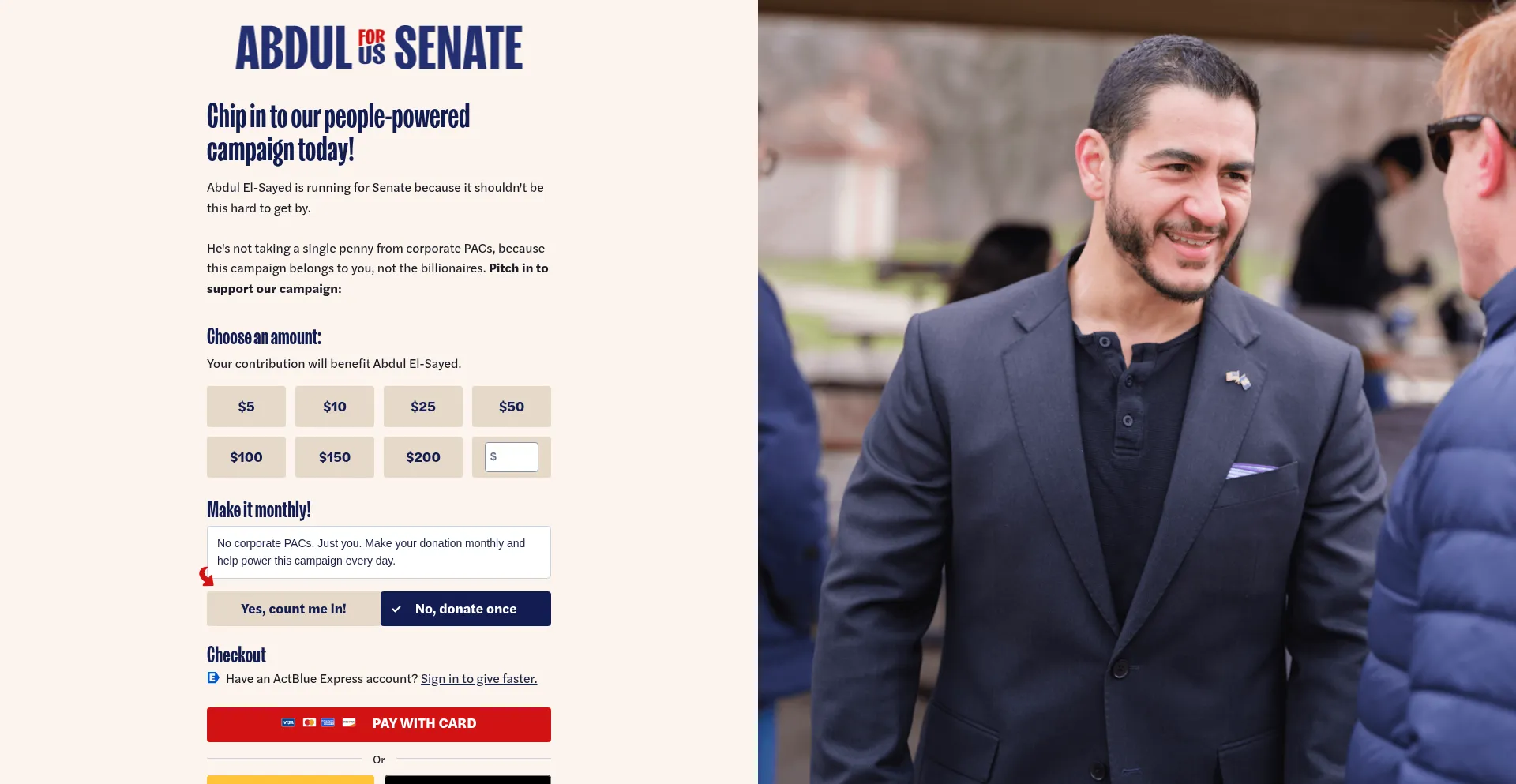 Website screenshot of Abdul4senate.us