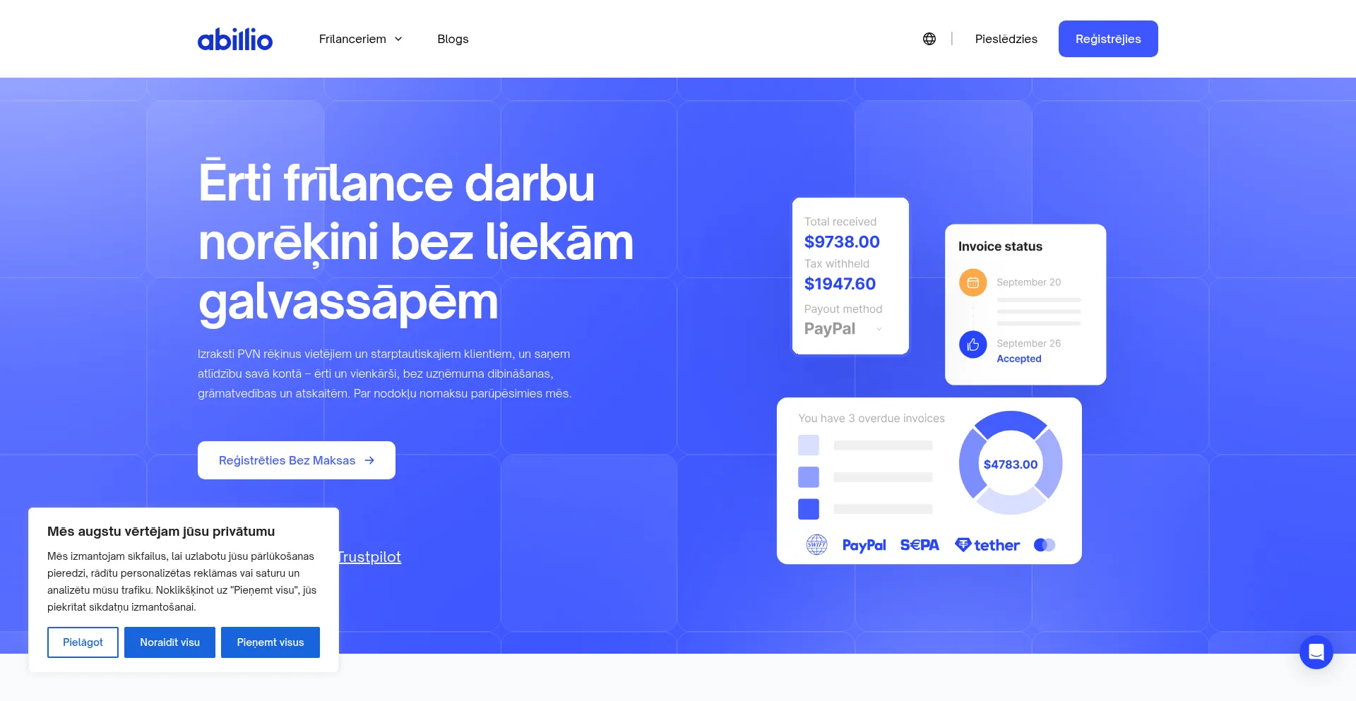 Website screenshot of Abill.io