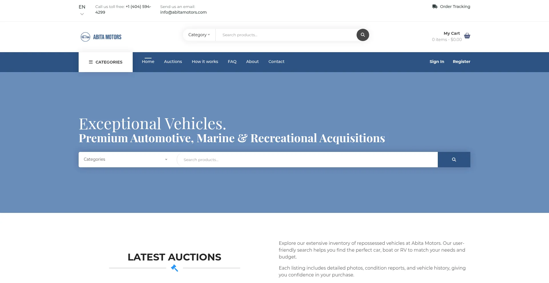 Website screenshot of Abitamotors.com