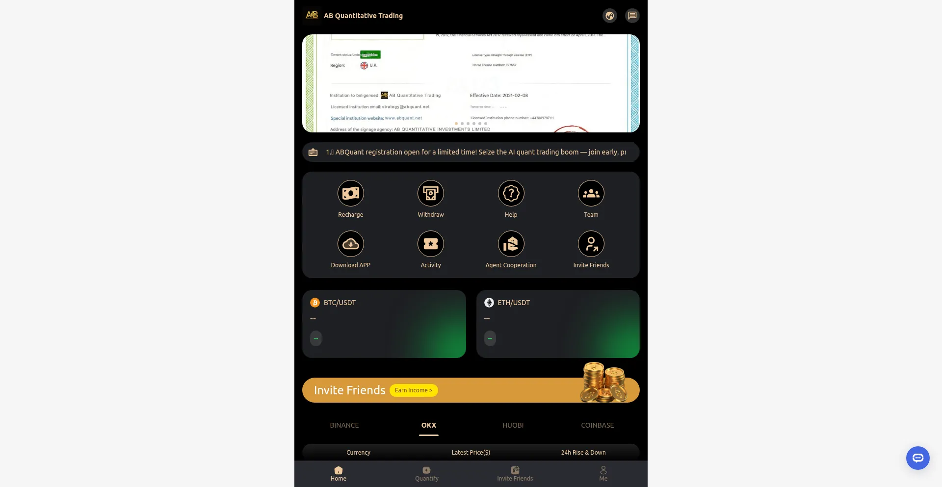 Website screenshot of Abquant.net