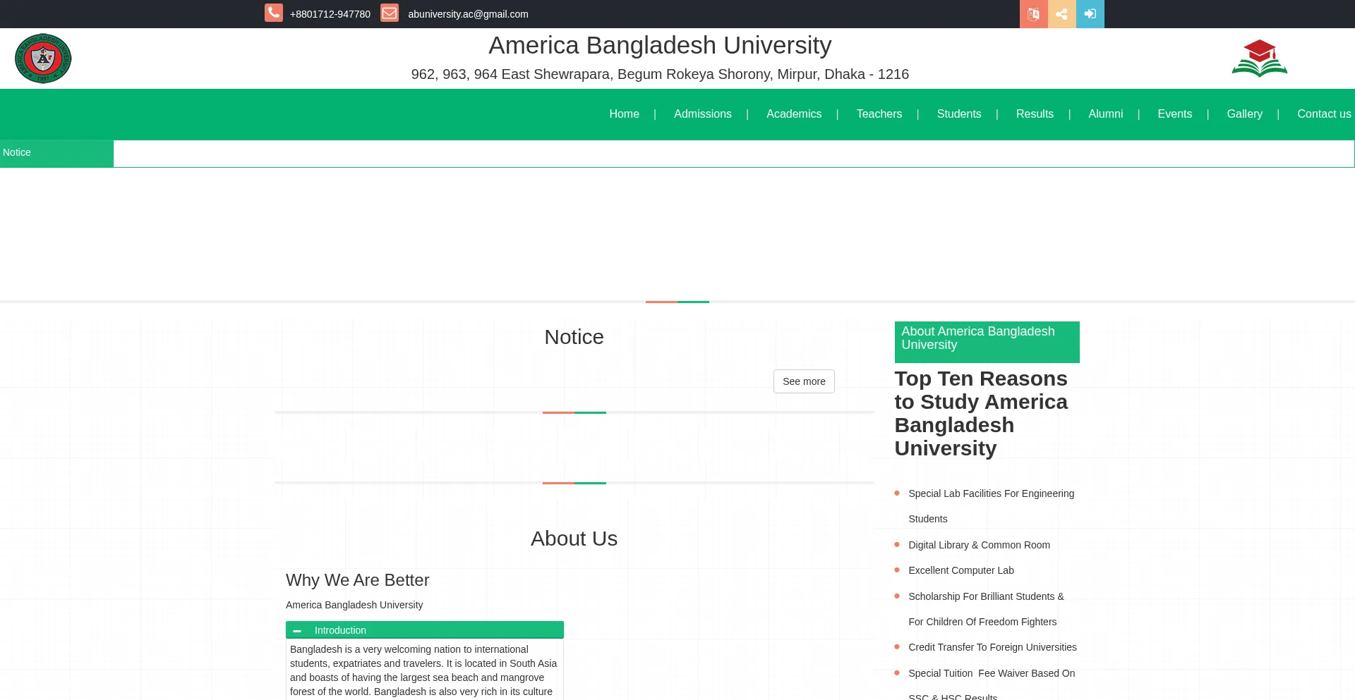 Website screenshot of Abu.ac