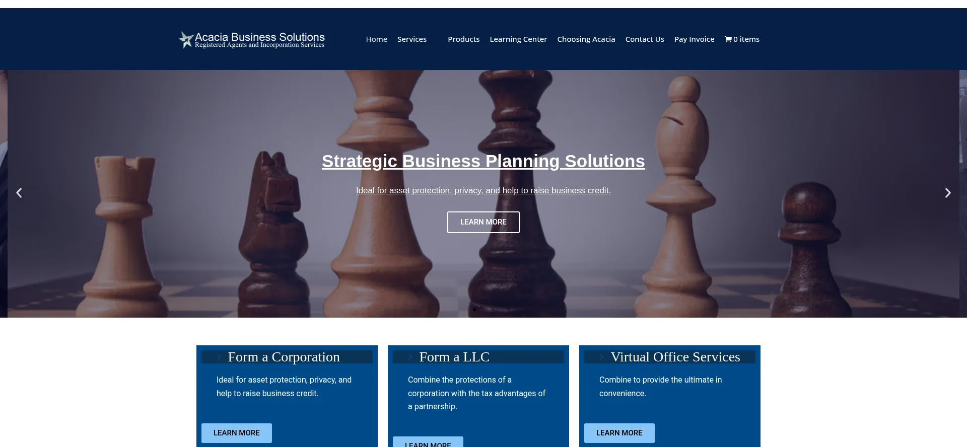 Website screenshot of Acaciamanagement.com