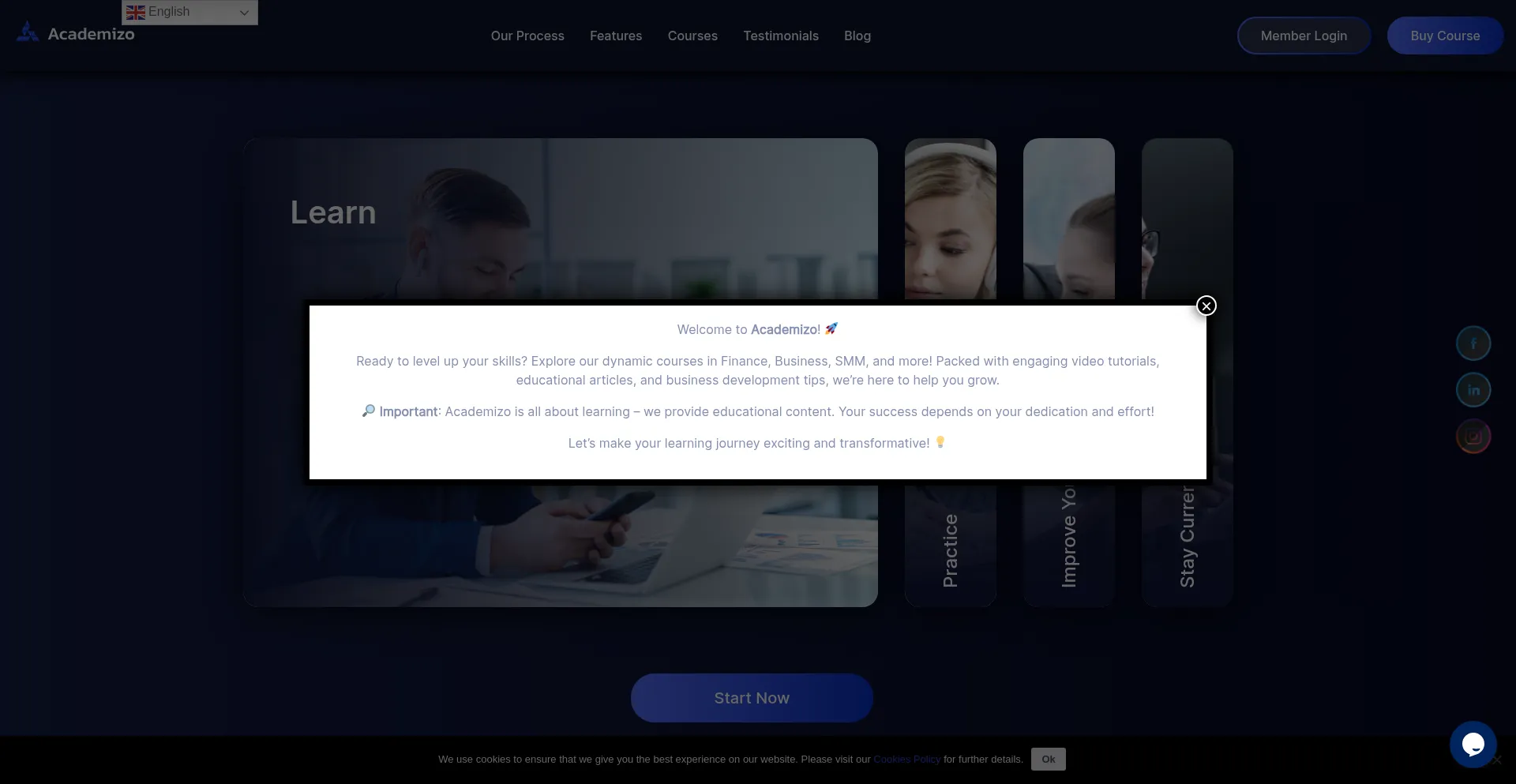 Website screenshot of Academizo.com