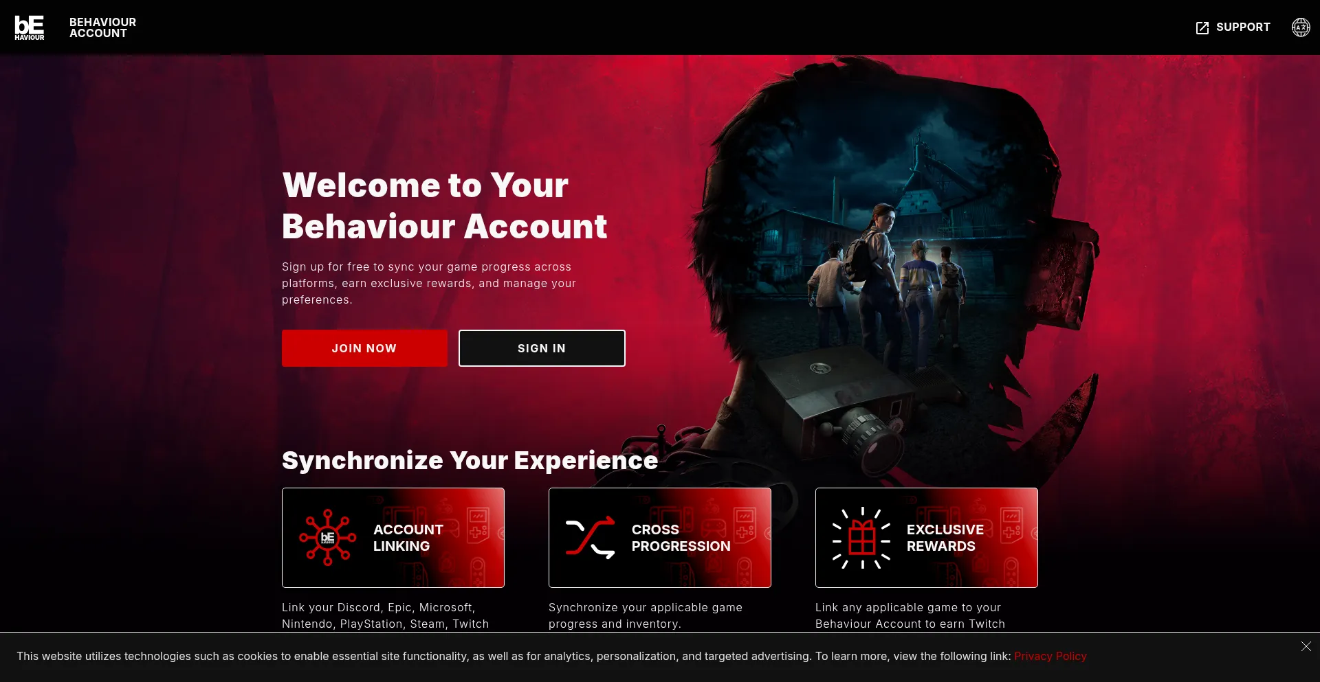 Website screenshot of Account.bhvr.com
