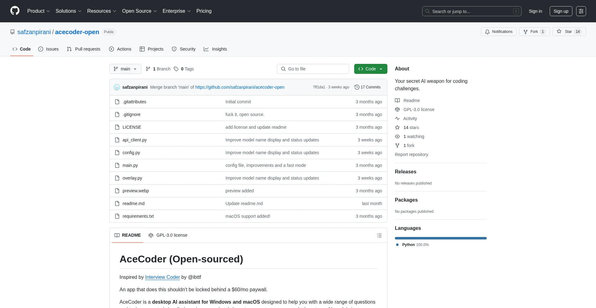 Website screenshot of Acecoder.dev