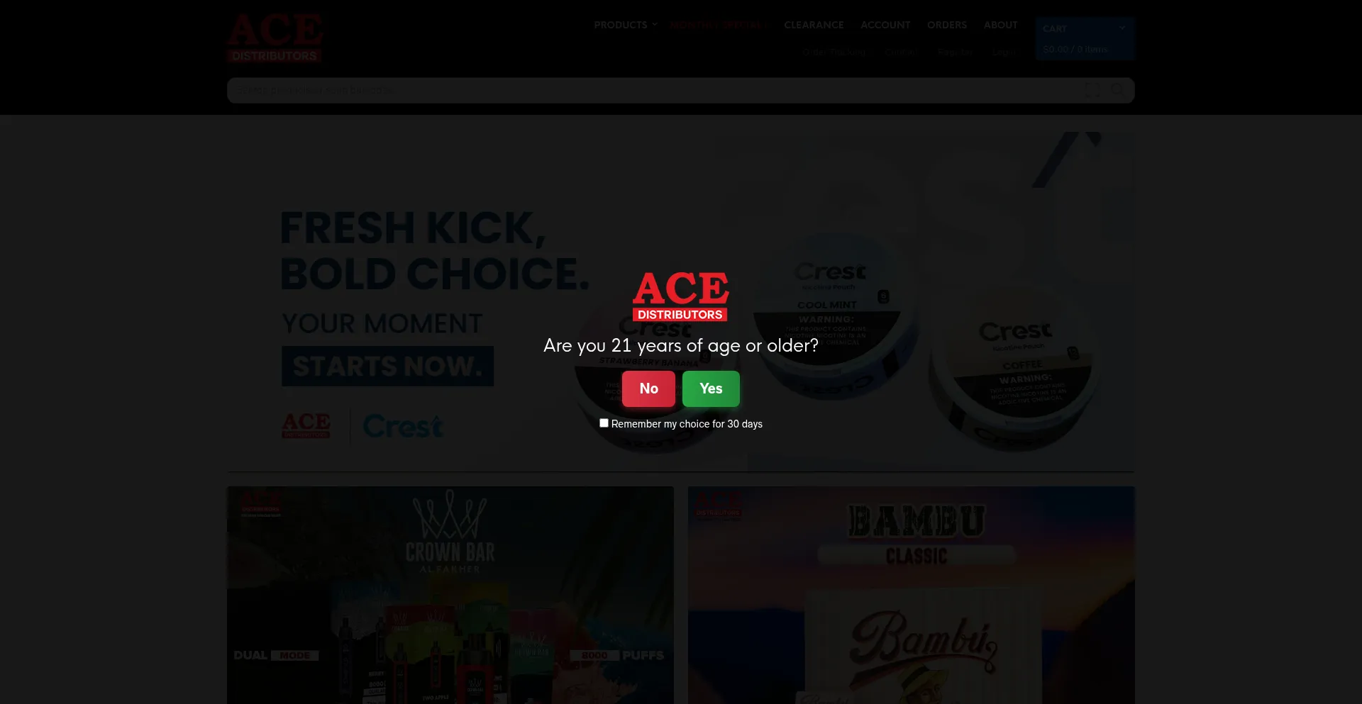 Website screenshot of Acedistributorsllc.com