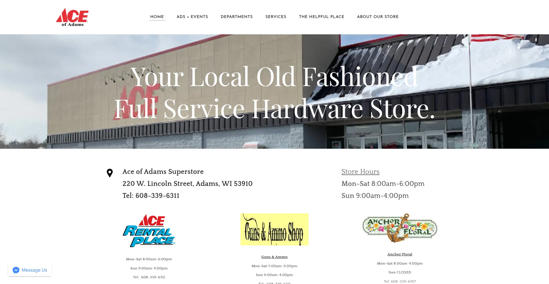 Website screenshot of Aceofadams.com