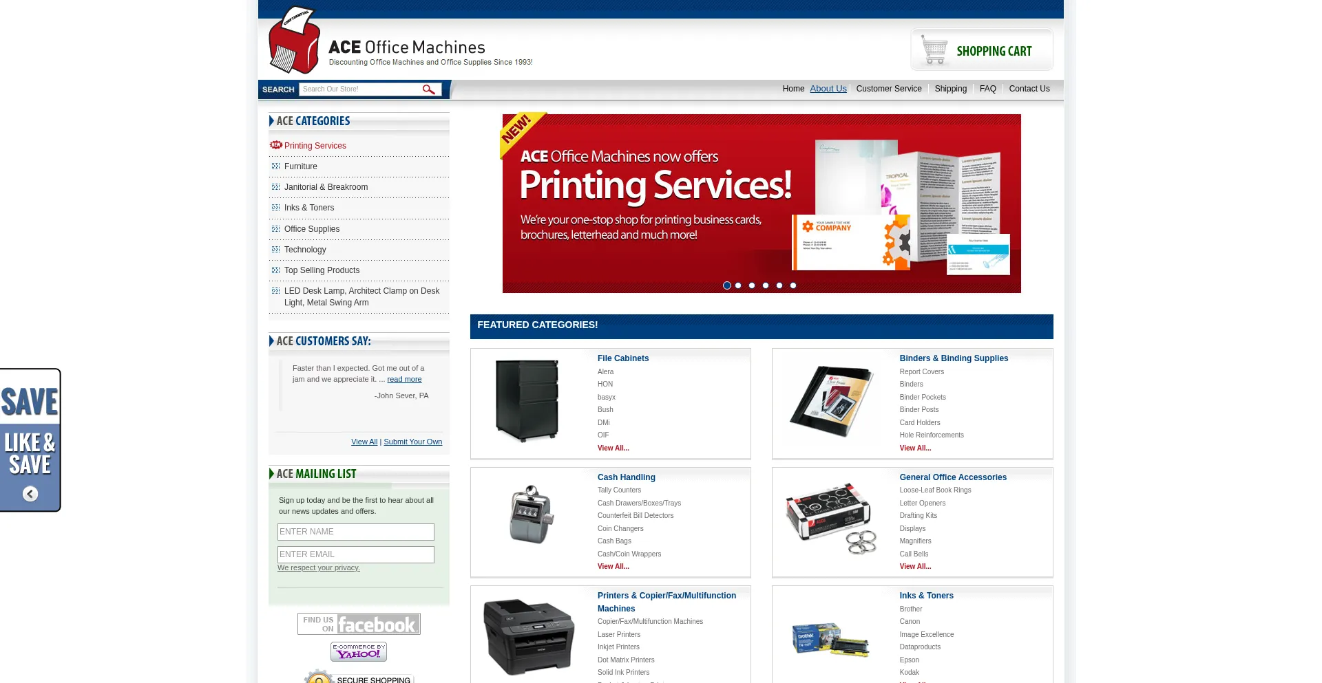 Website screenshot of Aceofficemachines.com