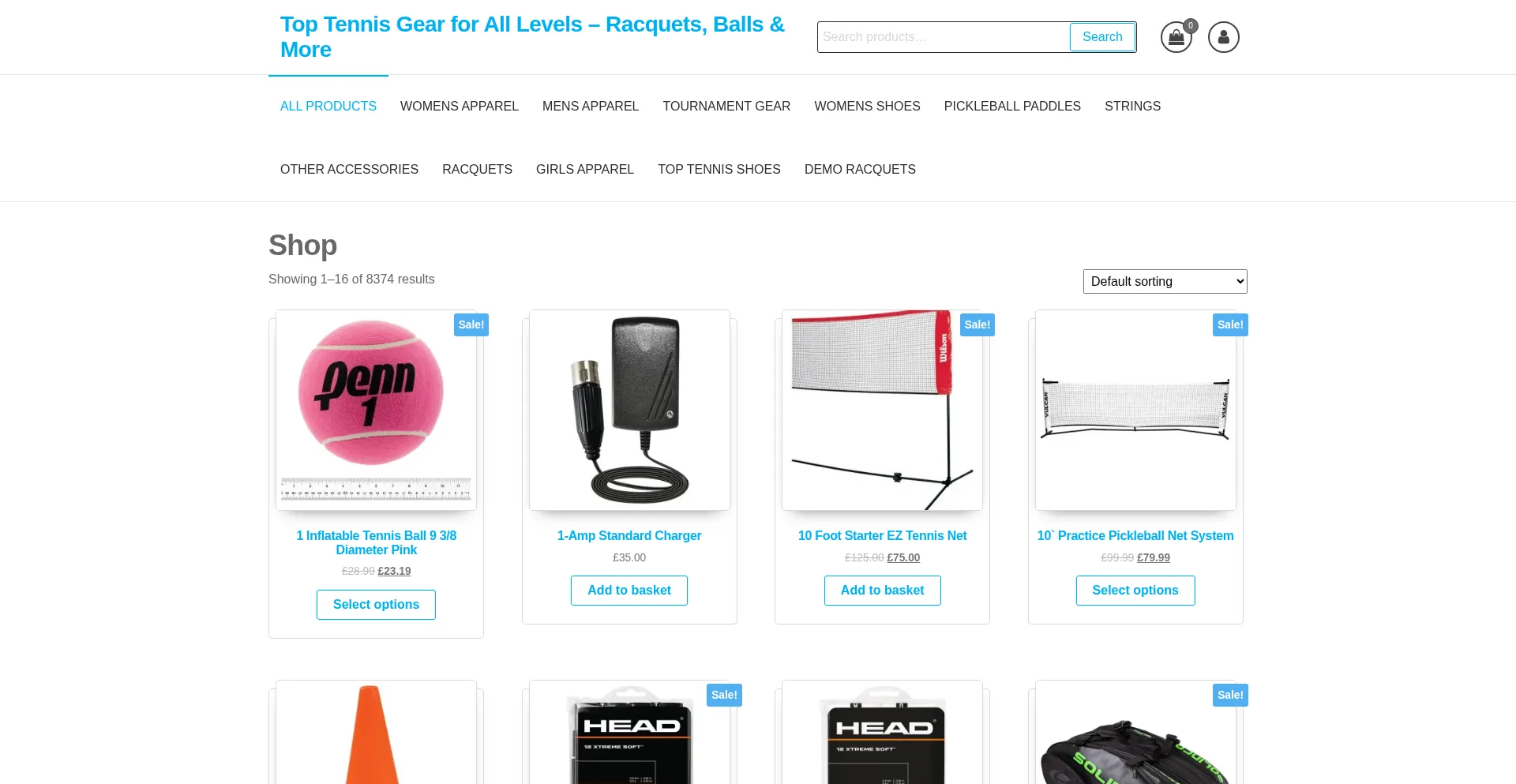 Website screenshot of Acetennisoutlet.com
