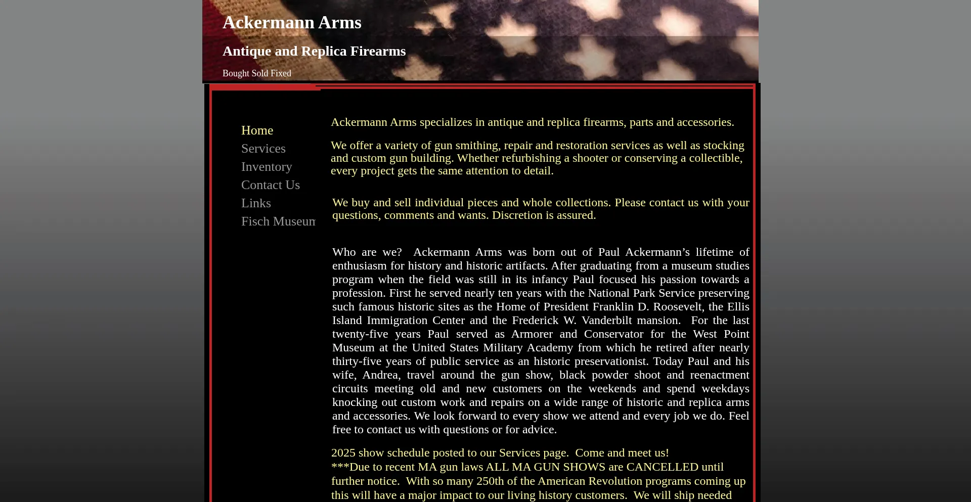 Website screenshot of Ackermannarms.com