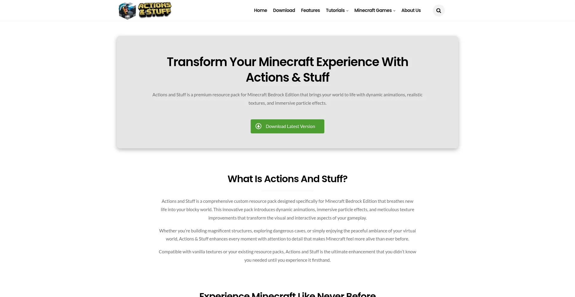 Website screenshot of Actionsandstuff.org